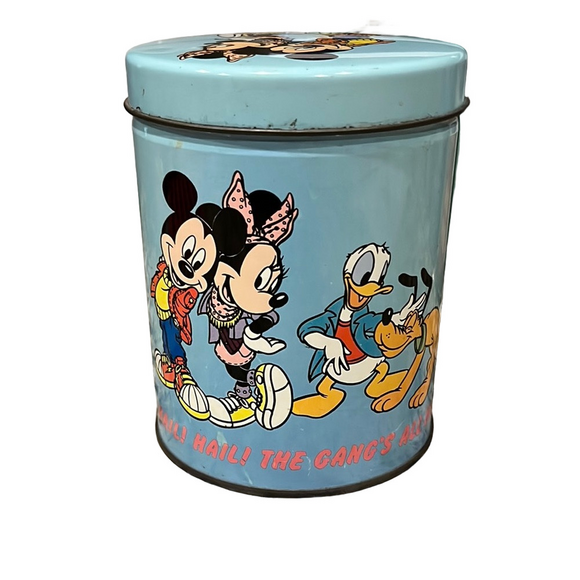 Vintage Disney Candy Tin Hail The Gang’s All Here Mickey Pluto Donald Minnie - Picture 1 of 9